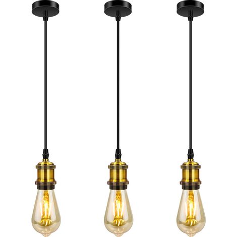 3 pièces Industriel Suspension en métal,Vintage Lampe Suspendue Douille de lampe E27 avec Réglable câble Luminaire éclairage au plafond pour Îlot de cuisine,Bar, Café (1/5)