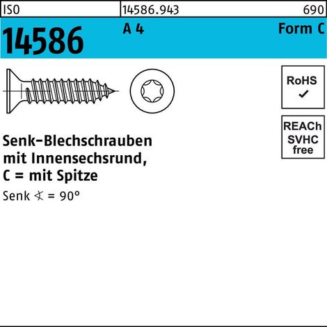 Senkblechschraube ISO 14586 m.Innensechsrund/Spitze 6,3 x 22 -T30A 4 500 Stück
