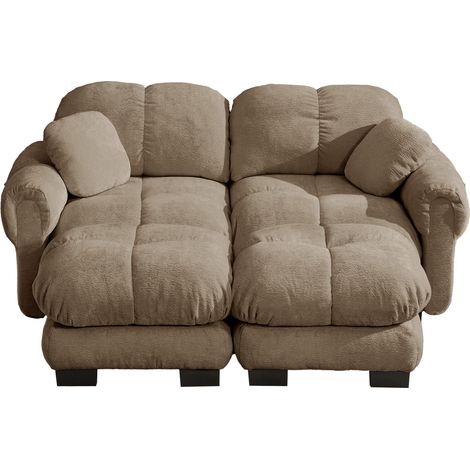 Sofá modular de chenilla de 2 plazas marrón con chaise longue móvil MODENUIT (1/5)