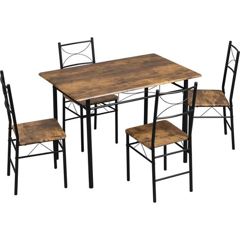 WOLTU Set da Tavolo Industriale e 4 Sedie, Marrone Rustico + Nero