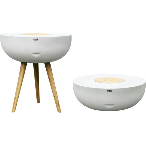 Axi Brandon 2-En-1 Mange Debout/Glacière - Blanche/Marron - Ø 95 X 104 Cm  Multifonctionnelle - Table D'Appoint Et Glacière  Pierre Calcaire/ Bois D'Acacia  24L (1/5)