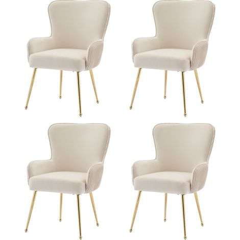 Sedia da Pranzo 4 Pezzi in Velluto, con Braccioli e Piedi in Metallo Regolabili, Beige e Oro (1/5)