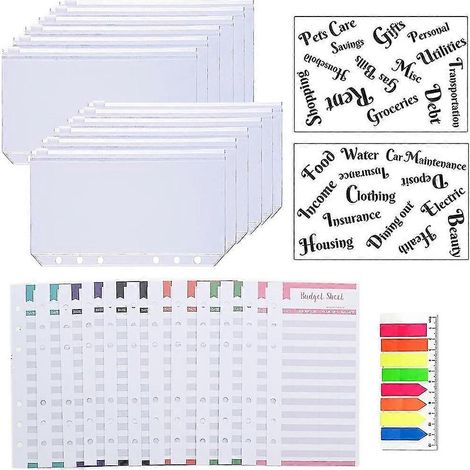Lot de 27 pochettes A6, pochettes zippées, feuilles de budget, étiquettes et autocollants pour espèces (1/5)