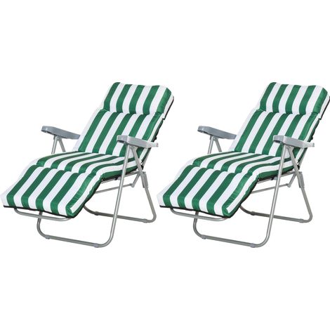 Set aus 2 klappbaren, verstellbaren Sonnenliegen, Gartenstühlen aus grünem und weißem Stahl