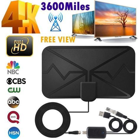 Antenne TV intérieure numérique 3600 Mile 4K, antenne TV numérique DVB-T HD pour plus de chaînes, noir (1/5)