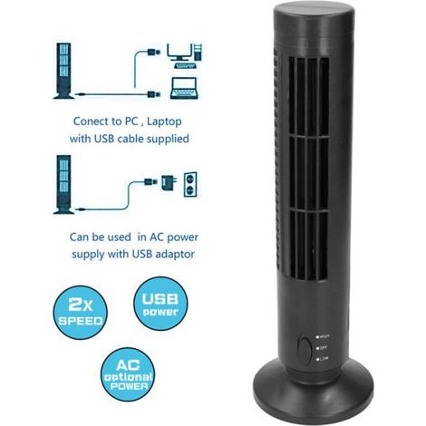 Ventilateur Tour Sans Pale - 2 Vitesses - USB 5 V 0,5 A - Bureau Dortoir Voyage - 10,5 x 33 cm - 392 g (1/5)
