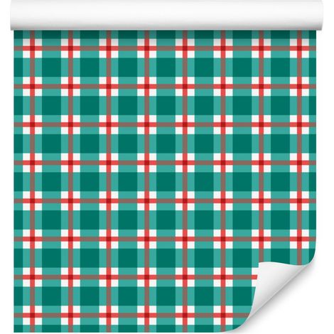 Carta da parati a quadri Vichy nei toni del mare e del corallo per soggiorno e camera da letto, 50x1000 cm. (1/5)