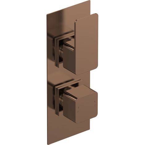 Nuie Windon Twin Square Thermostatic Concealed Shower Valve - Brushed Bronze