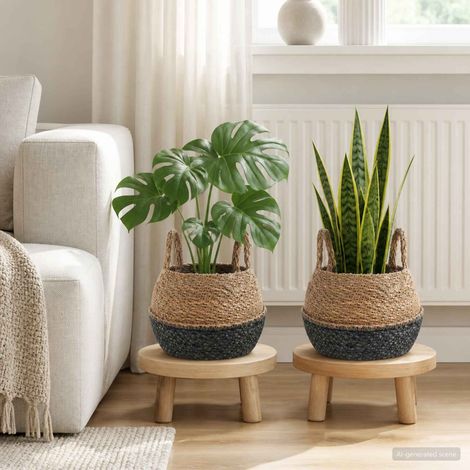 vidaXL Plant Pot with Handles 2 pcs Black 脴 22 x 20 cm 100% Seagrass (1/5)