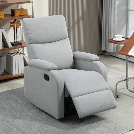 Poltrona Relax Reclinabile Manuale 60°, Poltrona con Poggiapiedi, Poltroncina Reclinabile con Schienale Imbottitura Spessa in Tessuto per Camera da Letto, Salotto e Soggiorno, Grigio (1/5)