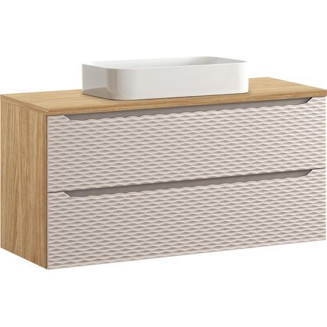 Meuble simple vasque 120cm 2 tiroirs Elora Beige et bois (1/5)