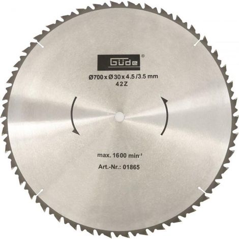 Güde – Lame de scie circulaire 700 mm – 42 dents – Alésage 30 mm – Carbure pour coupe bois dur – Vitesse 1800 t/min