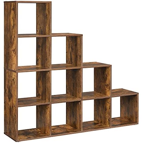 Bibliothèques, Bibliothèque avec 10 cubes, Séparateur de pièce, Étagère d'exposition sur pied, avec 10 compartiments, 129,5 x 29 x 129,5 cm, pour salon, chambre, bureau, marron rustique LBC10BX (1/5)