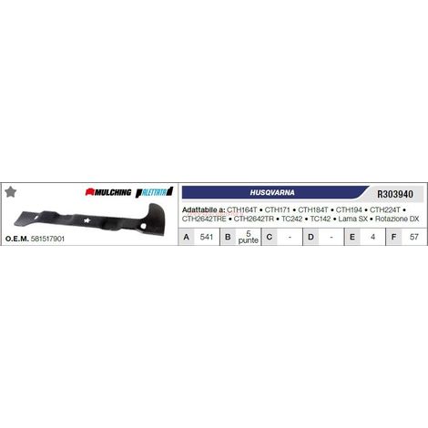 Lama HUSQVARNA trattorino tagliaerba rasaerba tosaerba CTH164T CTH171 R303940 581517901 - 5815179LH