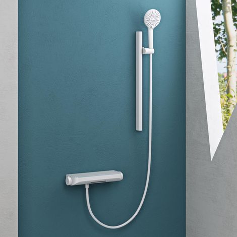 Mai & Mai Soffione Doccia con 3 Modalità, Doccino per Doccia in Ottone con Tubo Flessibile da 1.5m, Facile da Installare Bianco Opaco Duschsystem9 (1/5)