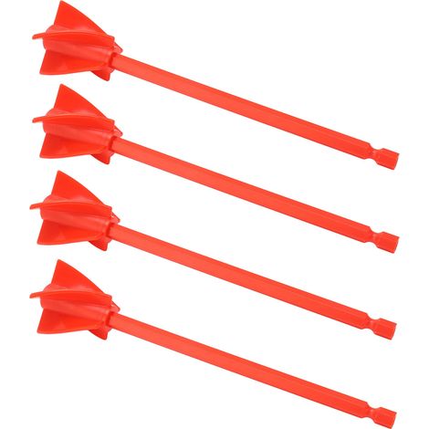 4-teiliges Set Mischpaddel aus Harz, starkes und gleichmäßiges Mischen, 5 Flügel, wiederverwendbarer Farbmischer, Bohrmaschinenaufsatz, rot (1/5)