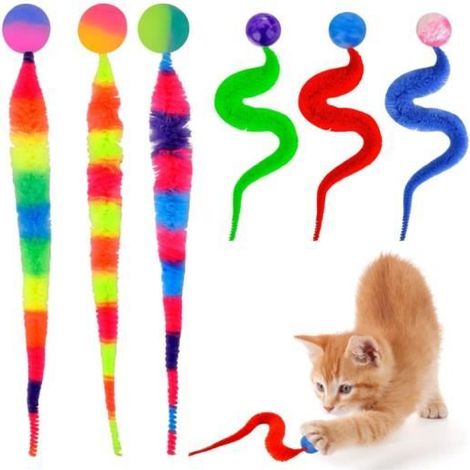 Lot de 6 Balle Jouet Chat Interieur Longue Queue, Jouet pour Chat Balle, Jouet Chat Interactif Magique Balle Chat, Jeux Chat avec-wj (1/4)