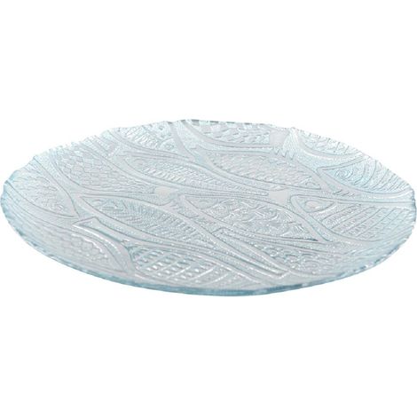 Plat de service rond en verre avec décor poisson bleu clair pour la table 32,5 cm - PANGIVO (1/4)
