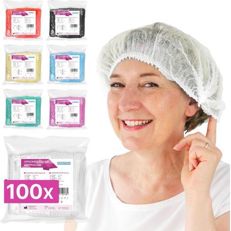 100 Hairnets, White, 52 cm, Non-Woven Fabric, Breathable, Kitchen and Hygiene (1/5)