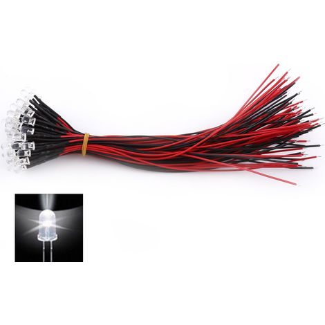 Diodes LED pré-câblées DC 9-12V 3 5 10mm, lumière blanche rouge bleue verte, 50 pièces