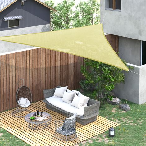 Tenda parasole triangolare Outsunny 6x6x6 m per giardino, patio e terrazza, in poliestere anti-UV, colore sabbia.
