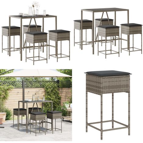 Ensemble de bar de jardin 5 pcs avec coussins gris poly rotin - Salon De Jardin - Set Salon De Jardin - Mobilier De Jardin - Table Basse Jardin - Chaise Lounge - Home & Living (1/5)