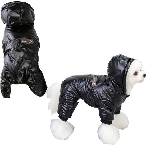 Puppy winter coat, windproof snowsuit, padded fleece, small dog, black