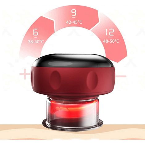 Elektrisches Schröpfmassagegerät mit Heizfunktion, Handmassagegerät für die Körpermuskulatur, intelligentes Schröpfen, 6 Stufen, 3-in-1-Saugnäpfe – 12 Stufen – Rot (1/5)