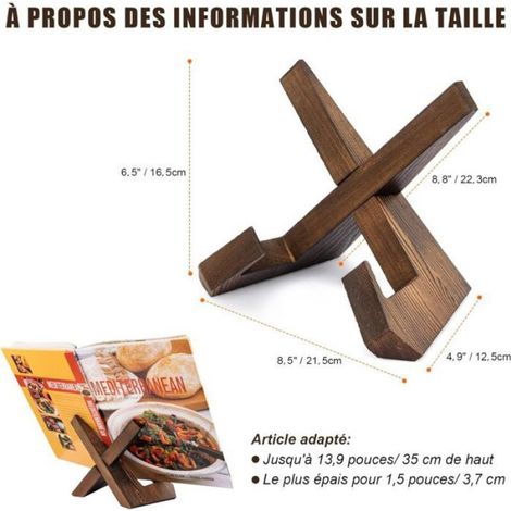 Support de Livre de Cuisine - Artisanal - Bois Massif - Rustique - Multifonctionnel - Durable (1/4)