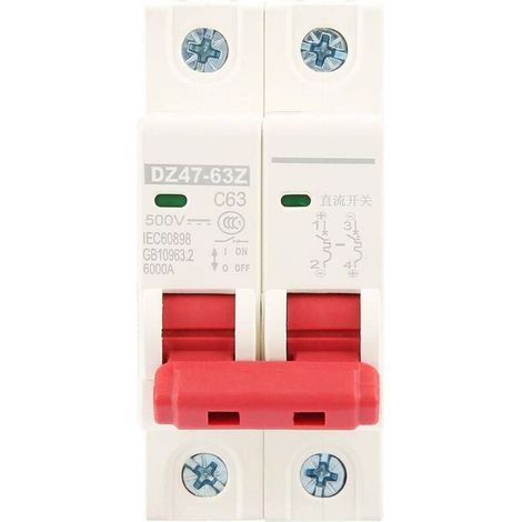 Disjoncteur photovoltaïque 2P DC 500V 63A Disjoncteur miniature MCB DZ47-63Z-2P Combinaison de disjoncteur pour l'énergie solaire Petit système de production d'énergie (63A) (1/5)