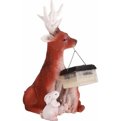 Statue Solaire Décorative Cerf Lapin Hérisson Loup Figurine Jardin Lumineux Lot Résine Extérieur (1/5)