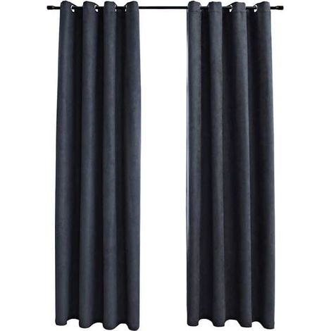 Rideaux Occultants - 140 x 175 cm - Gris Anthracite - Anneaux Métalliques - Lot de 2 (1/5)