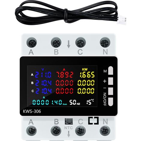 Compteur electrique triphasé Wattmetre smart meter 80A 220V AC Amperemetre 3 phases 4 conducteurs avec protection contre les pannes de courant/surtempérature/sous-tension/surpuissance etc. (1/5)