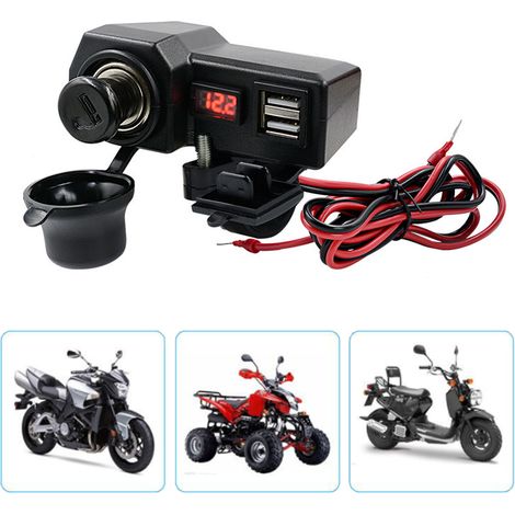 (Exklusiv für Mexiko) Motorrad-Handyladegerät mit zwei USB-Anschlüssen und Zigarettenanzünderbuchse, 10–24 V mit Spannungsanzeige, Umbauteil (1/5)