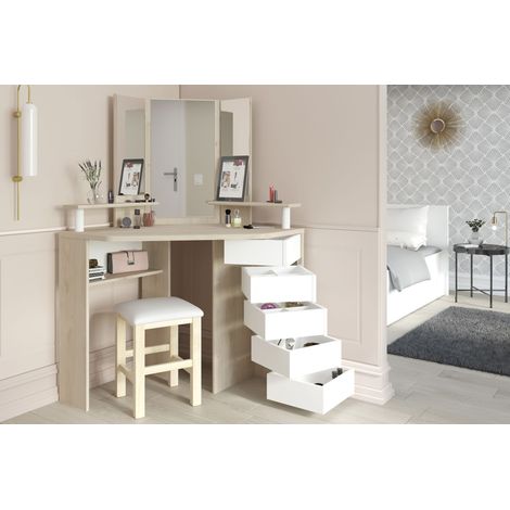 Coiffeuse Sweet avec miroir - chêne/blanc