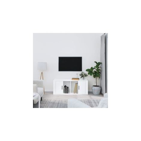 Meuble TV Blanc brillant 100x35x40 Bois d'ingénierie (1/5)