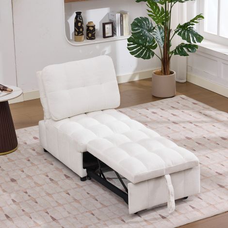 689576cm Schlafsofa, Ausziehsofa mit verstellbarer Rückenlehne, Schlafsessel mit Sitztiefenverstellung, Loungesofa Daybed Faltbar Auszug, Weiß