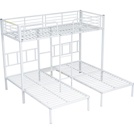 Letto a castello triplo in metallo bianco 90 x 200 cm con scala e mensola (1/5)