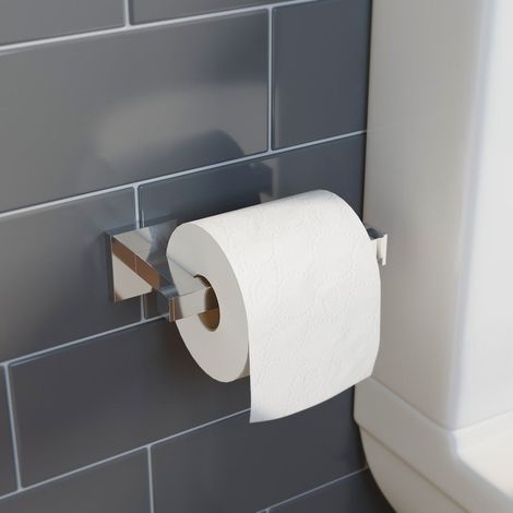 Bathroom WC Toilet Roll Holder Chrome Square Wall Mounted Stylish Modern