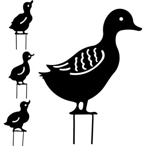 Famille de Canards Decoration Jardin Dans un Ensemble de 4, Deco Jardin Exterieur, Figurines Métal Ornements de Silhouette (1/5)