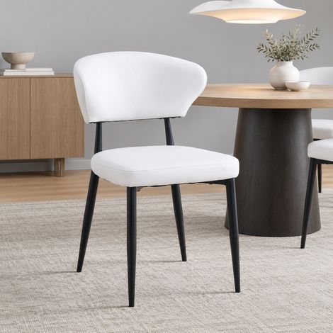Runder Esstisch 100 cm mit 4 weißen PU-Stühlen, moderner Stil, OKWISH (1/5)