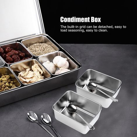 Scatola porta spezie in lega di alluminio con 8 scomparti, contenitore per spezie e condimenti da cucina. (1/5)