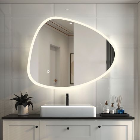 LED Badspiegel mit Beschlagfrei Unregelmäßige Flurspiegel Wandspiegel Badezimmerspiegel 3 Lichtfarbe Dimmbar Speicherfunktion Horizontale und vertikale Installation 80x55cm (1/5)