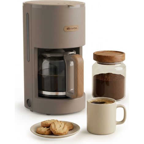 Ariete 1394 Macchina per Caffè con Filtro Breakfast Wood, Macchina Caffè Americano, 12 Tazze, Dettagli Effetto Legno, Piastra Riscaldante Antiaderente, Tortora (1/4)