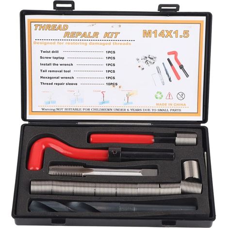 Kit de Réparation de Filetage 11 pièces M16x1.5 Clé de Forage Torsadée en Acier Inoxydable Insert Fileté pour Voiture (1/5)