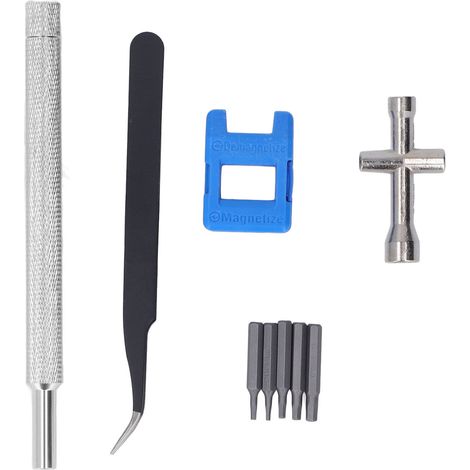 Kit 9 outils modélisme voiture bateau avion : tournevis embouts, pince à épiler, douille croisée argent (1/5)