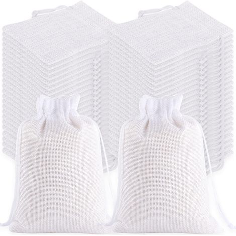 Confezione da 30 sacchetti regalo con coulisse da 9 x 7 cm per gioielli, nozze, lavanda, Natale (bianco) (1/5)