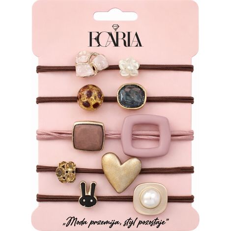 Set di 5 elastici in gomma marrone con pietre e cuore dorato, accessori GUM183