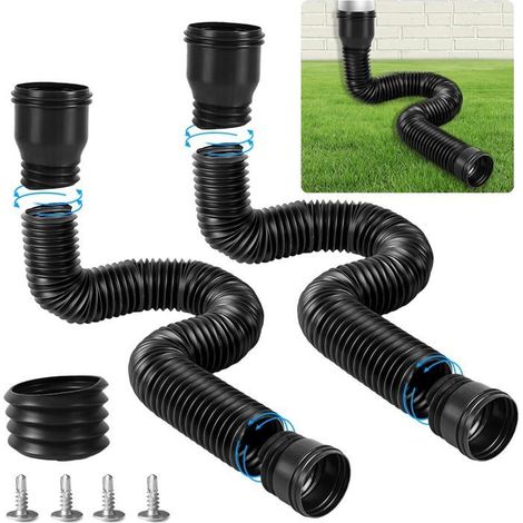 Kit di prolunga flessibile per grondaia – tubo pluviale da 90/100 mm – prolunga regolabile da 35 a 100 cm (nero – 2 pezzi) (1/5)