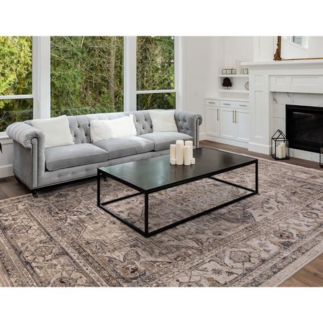 Ash Medallion Traditional Rug for Bedroom Living Room Flatweave Silky Shiny Beige Natural Sovereign Rug Large 160x240 cm (5'3"x7'10") (1/4)